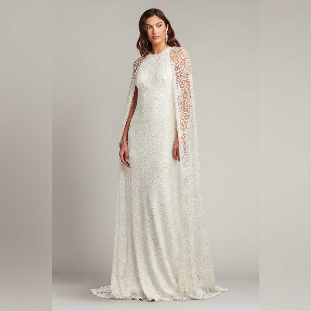 TADASHI SHOJI - PIERS EMBROIDERED CAPE GOWN